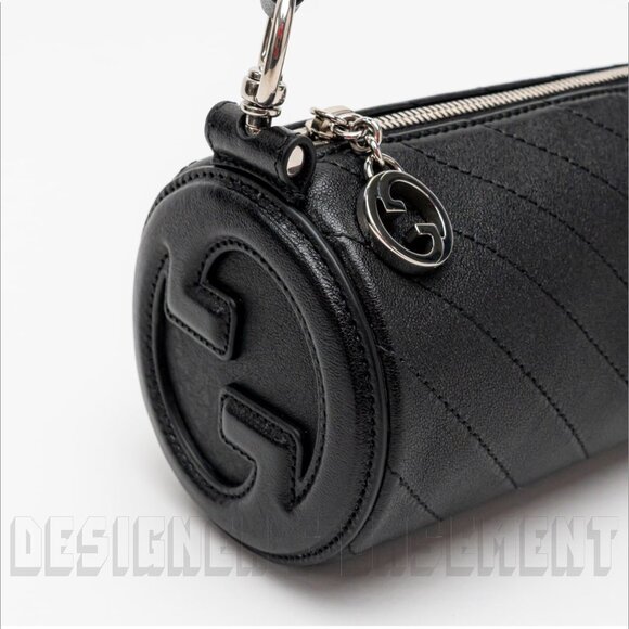 GUCCI black BLONDIE MINI Matelasse Leather Cylinder Interlocking G charm Bag +π - Picture 5 of 11
